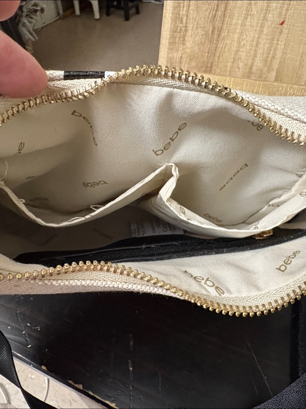 bebe Beige and Black Canvas Shoulder Bag / crossbody with Coin Pouch - Picture 6 of 6